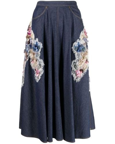 Saiid Kobeisy Denim Bead-embellished Skirt - Blue