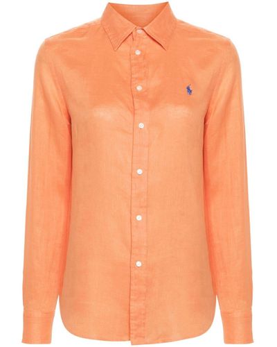 Polo Ralph Lauren Leinenhemd mit Polo Pony-Stickerei - Orange
