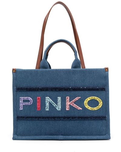 Pinko ロゴスパンコール ハンドバッグ - ブルー