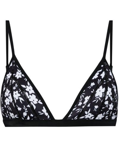Duskii Triangle-cup Floral-print Bikini Top - Black