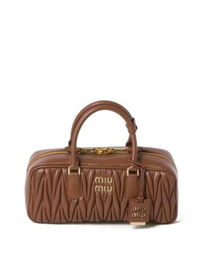Miu Miu Arcadie Matelassé Leather Bag - Brown