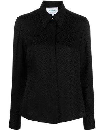 Casablancabrand ポインテッドカラー シルクシャツ - ブラック