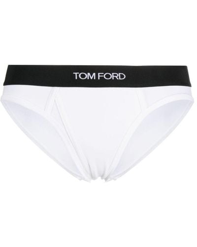 Tom Ford Culotte en dentelle à bande logo - Blanc