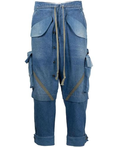 Greg Lauren Panelled Washed Jeans - Blue