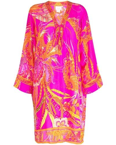 Camilla Abstract-pattern Print Silk Dress - Pink
