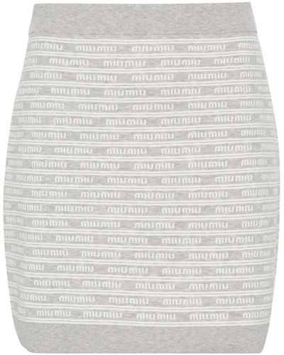 Miu Miu Intarsia-logo Skirt - Grey