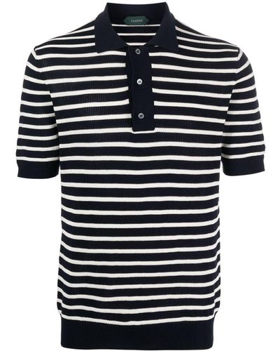 Zanone Stripe-print Short-sleeved Polo Shirt - Blue
