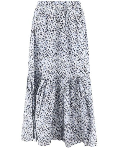 Ganni Floral-print Organic-cotton Flounce Maxi Skirt - Blue