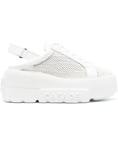 Casadei 85mm Woven Platform Sneakers - White