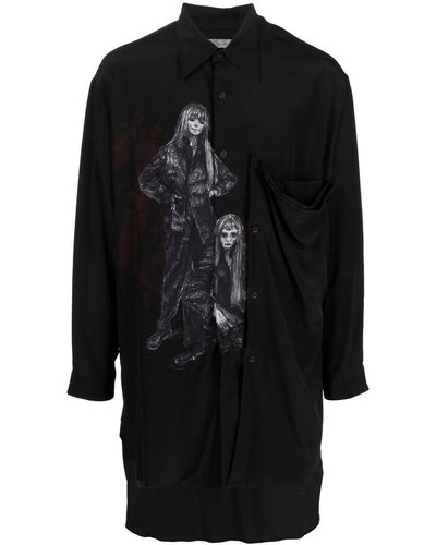 Yohji Yamamoto Graphic-print Button-down Shirt - Black