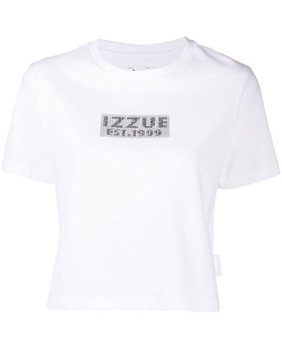 Izzue T-shirt à logo orné de cristaux - Blanc