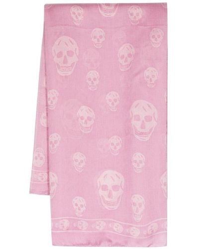 Alexander McQueen Skull-print Silk Scarf - Pink