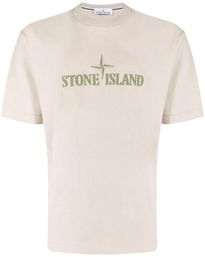 Stone Island T-shirt Met Geborduurd Logo - Naturel