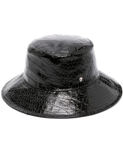 Versace Crocodile-embossed Leather Bucket Hat - Black