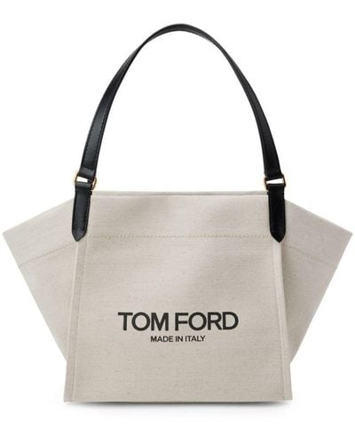 Tom Ford Canvas And Leather Medium Tote Bag - White