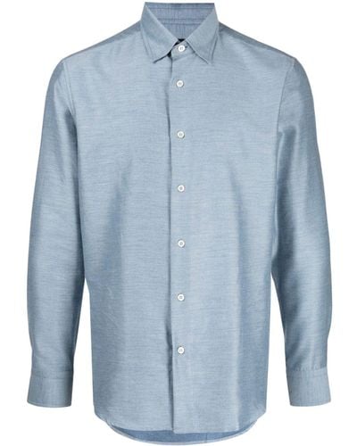 Brioni Long-sleeve Cotton-cashmere Shirt - Blue