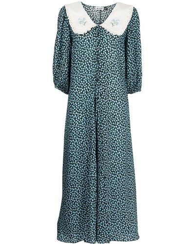 RIXO London コントラストカラー フローラル ドレス - ブルー