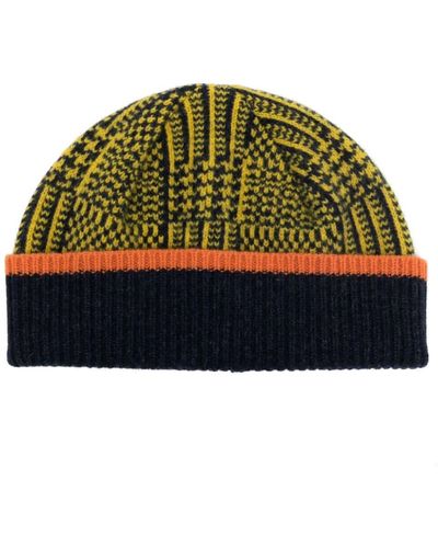 Paul Smith Prince Of Wales Chequered Lambs Wool Beanie - Green