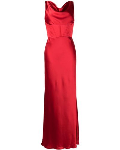 Amsale Cowl-neck Satin Corset Gown - Red