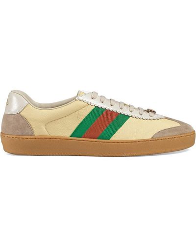 Gucci G74 Leather Trainer With Web - Yellow