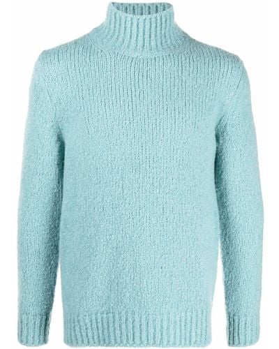 Brioni Mock-neck Knitted Cashmere Sweater - Blue