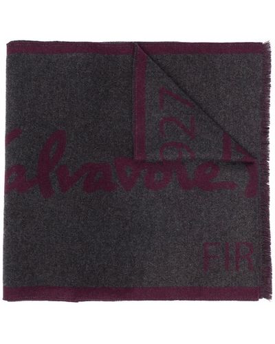 Ferragamo Intarsia-knit Logo Cashmere Scarf - Grey