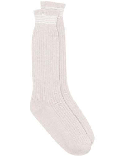 Eleventy Ribbed-knit Cashmere Socks - White