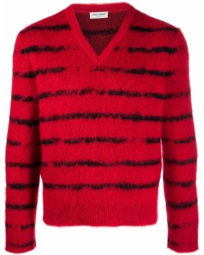 Saint Laurent Brushed Knit Striped Jumper - Red