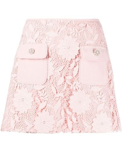 Self-Portrait Guipure-lace Mini Skirt - Pink