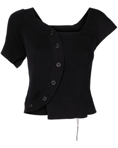 JNBY Asymmetric Ribbed-knit Top - Black