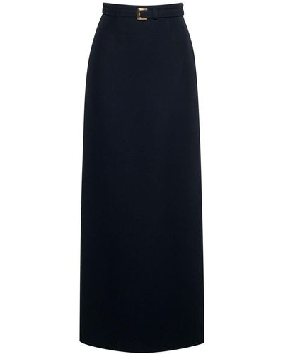 Adam Lippes Belted Wool Pencil Maxi Skirt - Blue