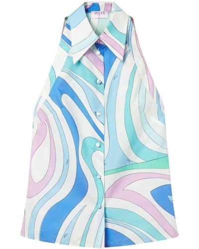 Emilio Pucci Camisa sin mangas con estampado Marmo - Azul