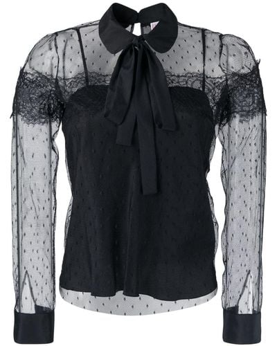 RED Valentino Point D'esprit Tulle Blouse - Black