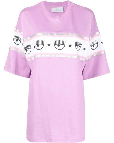 Chiara Ferragni T-Shirt mit Logo-Streifen - Pink