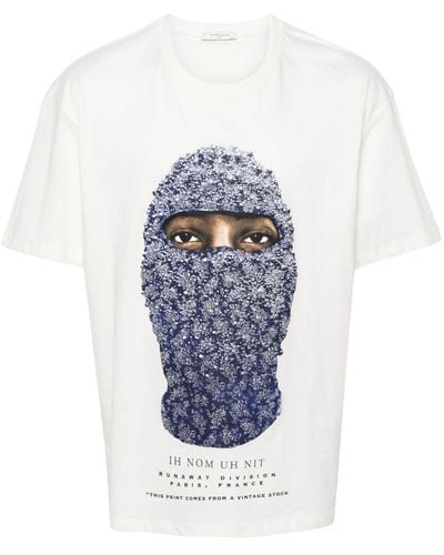ih nom uh nit T-shirt en coton à imprimé Face - Bleu
