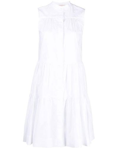 Blanca Vita Robe-chemise en coton à volants superposés - Blanc