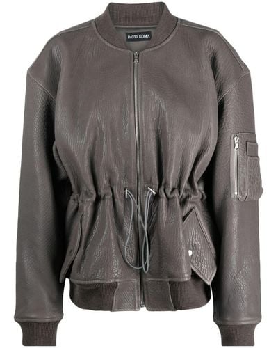 David Koma Leather Bomber Jacket - Gray