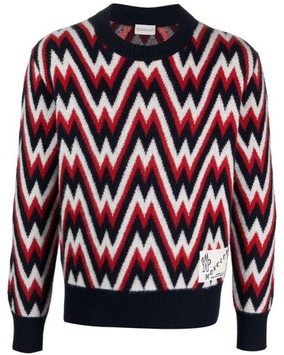 Moncler Logo-patch Patterned Wool Sweater - Blue