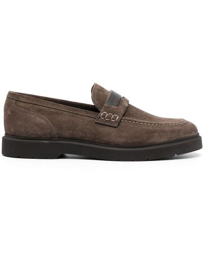 Brunello Cucinelli Suede Penny Loafers - Brown