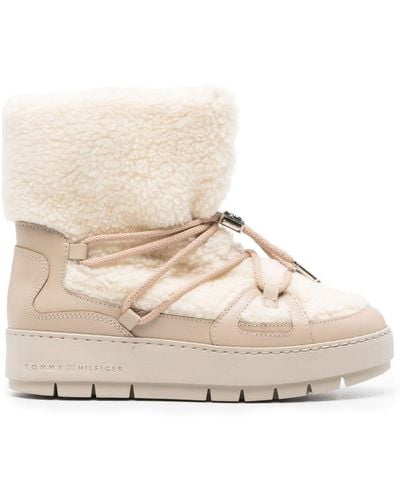 Tommy Hilfiger Shearling-trim Leather Snow Boots - Natural