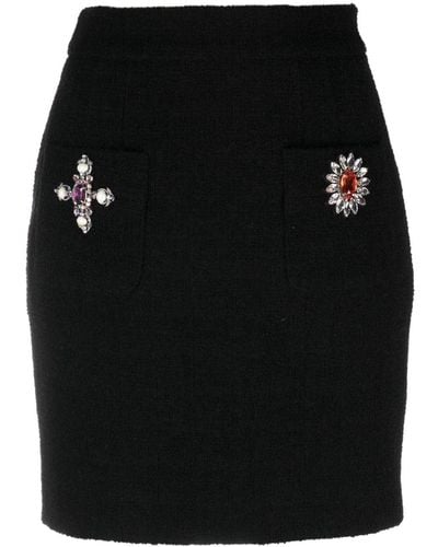 Moschino Jupe en tweed à ornements en cristal - Noir