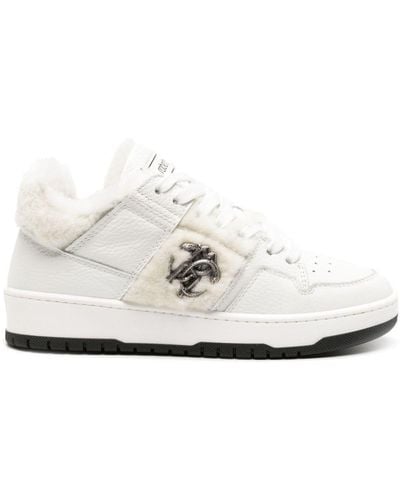 Roberto Cavalli Mirror Snake Panelled Leather Trainers - White