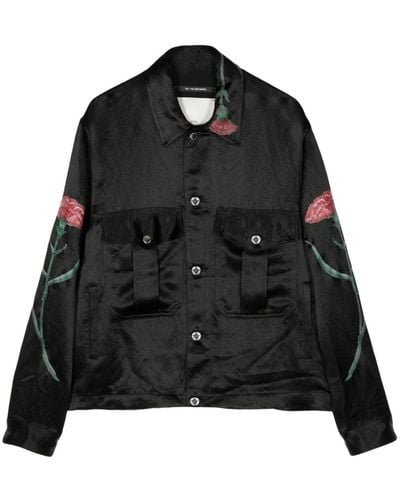 Song For The Mute Falling Flowers Satin Military Jacket - Black