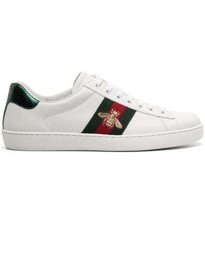 Gucci Ace Sneakers Mit Besatz Aus Wasserschlangenleder Und Stickerei - Weiß