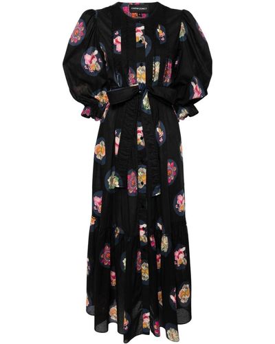 Cynthia Rowley Abito midi a fiori - Nero