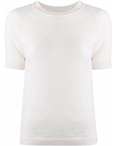 Barrie Short-sleeve Cashmere Top - White
