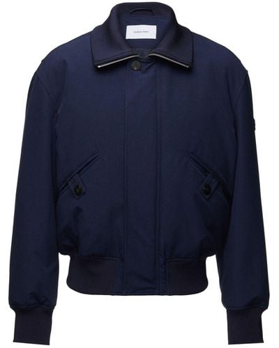 Ferragamo High-neck Zipped Bomber Jacket - Blue