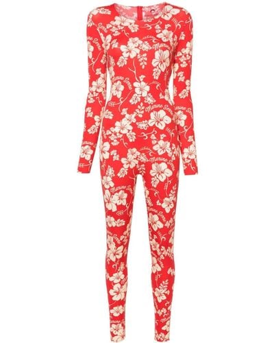 Marine Serre Regenerated Floral-print Catsuit - Red