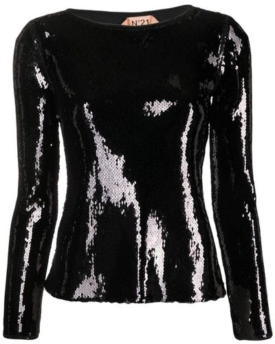 N°21 Sequin-embellished Long-sleeve Top - Black