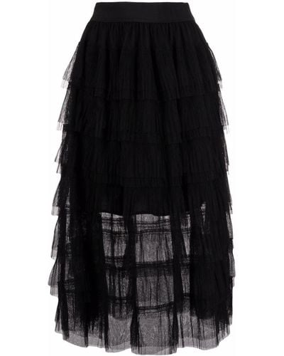 Maje Layered Tulle Midi Skirt - Black